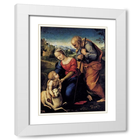 Holy Family With The Lamb White Modern Wood Framed Art Print with Double Matting by Raphael