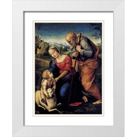 Holy Family With The Lamb White Modern Wood Framed Art Print with Double Matting by Raphael