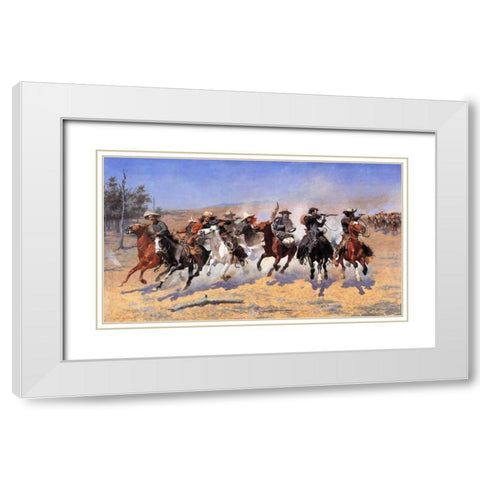 A Dash For Timber White Modern Wood Framed Art Print with Double Matting by Remington, Frederic