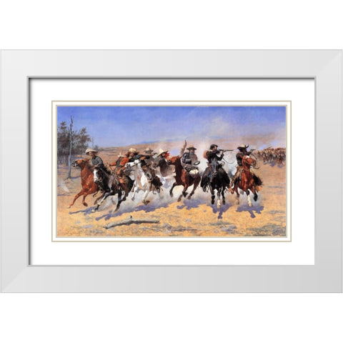 A Dash For Timber White Modern Wood Framed Art Print with Double Matting by Remington, Frederic