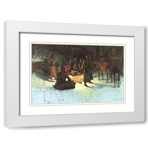 A Halt In The Wilderness White Modern Wood Framed Art Print with Double Matting by Remington, Frederic