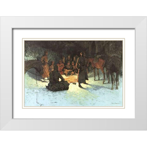 A Halt In The Wilderness White Modern Wood Framed Art Print with Double Matting by Remington, Frederic