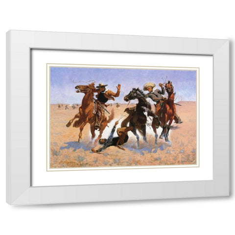Aiding A Comrade White Modern Wood Framed Art Print with Double Matting by Remington, Frederic