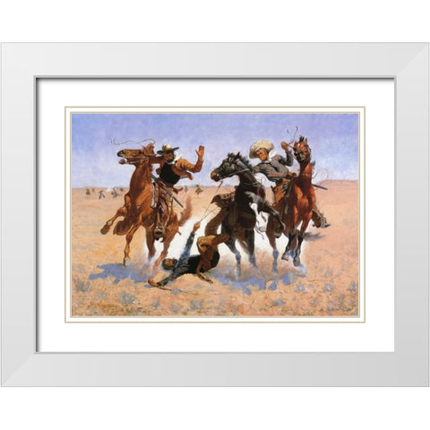 Aiding A Comrade White Modern Wood Framed Art Print with Double Matting by Remington, Frederic