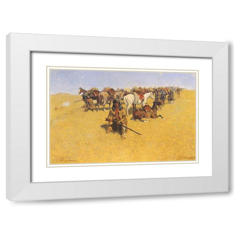 An Old Time Plains Fight White Modern Wood Framed Art Print with Double Matting by Remington, Frederic