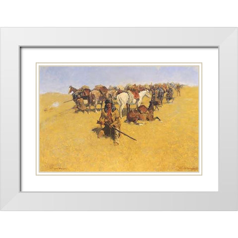 An Old Time Plains Fight White Modern Wood Framed Art Print with Double Matting by Remington, Frederic