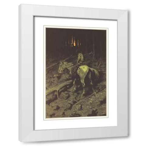 Apache Fire Signal White Modern Wood Framed Art Print with Double Matting by Remington, Frederic