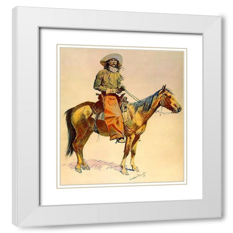 Arizona Cowboy White Modern Wood Framed Art Print with Double Matting by Remington, Frederic