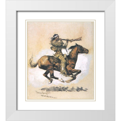 Buffalo Hunter Spitting A Bullet Into A Gun White Modern Wood Framed Art Print with Double Matting by Remington, Frederic
