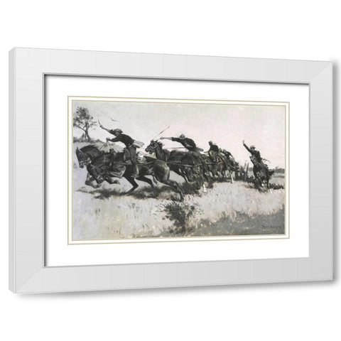 Capt Grimess Battery Going Up El Paso Hi Il White Modern Wood Framed Art Print with Double Matting by Remington, Frederic
