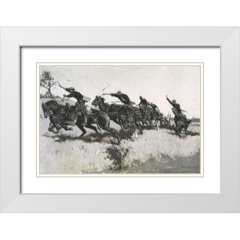 Capt Grimess Battery Going Up El Paso Hi Il White Modern Wood Framed Art Print with Double Matting by Remington, Frederic