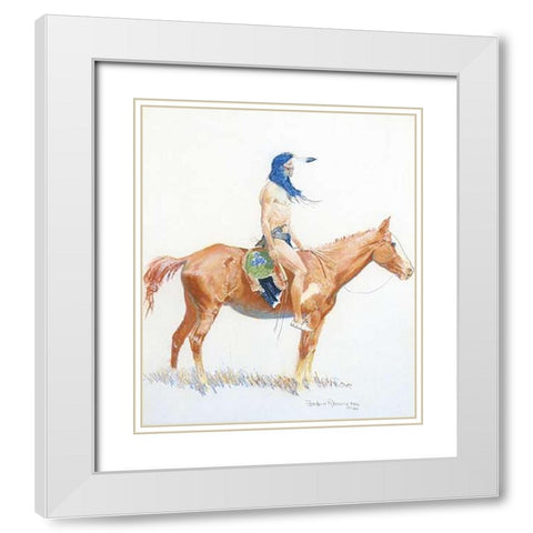 Cheyenne Buck White Modern Wood Framed Art Print with Double Matting by Remington, Frederic