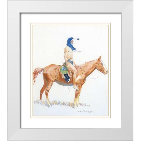 Cheyenne Buck White Modern Wood Framed Art Print with Double Matting by Remington, Frederic