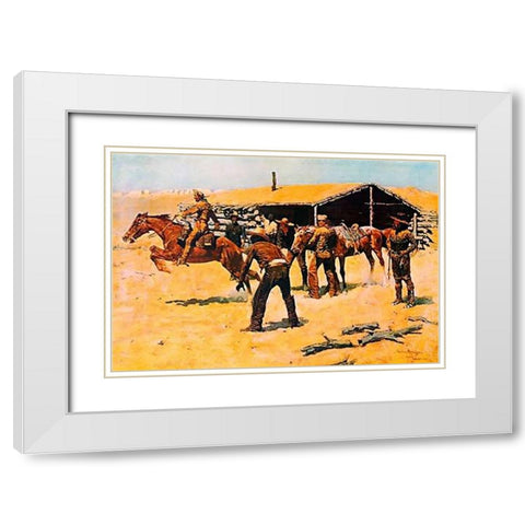 Coming And Going Of The Pony Express White Modern Wood Framed Art Print with Double Matting by Remington, Frederic