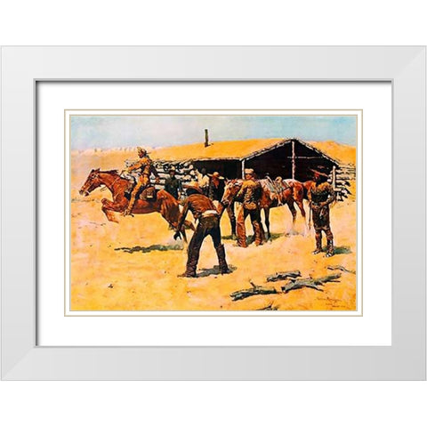 Coming And Going Of The Pony Express White Modern Wood Framed Art Print with Double Matting by Remington, Frederic