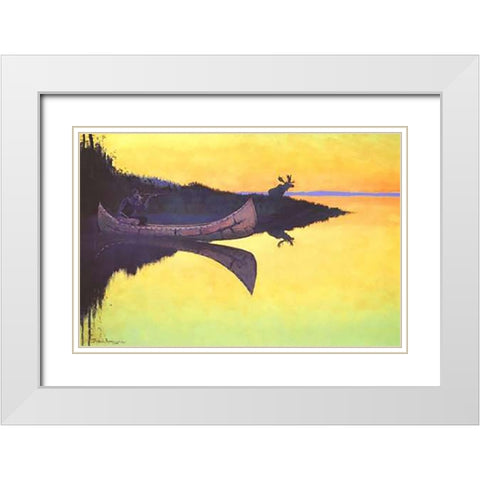 Coming To The Call White Modern Wood Framed Art Print with Double Matting by Remington, Frederic