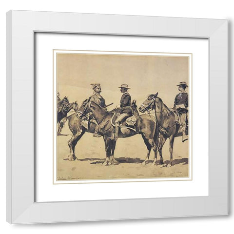 Detail The Meeting With The US Cavalry White Modern Wood Framed Art Print with Double Matting by Remington, Frederic