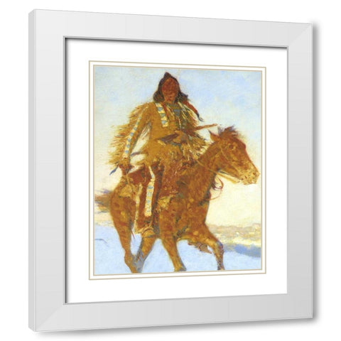 Detail The Snow Trail White Modern Wood Framed Art Print with Double Matting by Remington, Frederic
