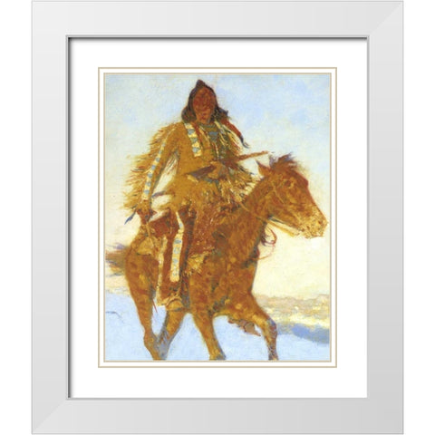 Detail The Snow Trail White Modern Wood Framed Art Print with Double Matting by Remington, Frederic