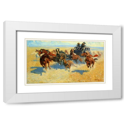 Downing The Nigh Leader White Modern Wood Framed Art Print with Double Matting by Remington, Frederic