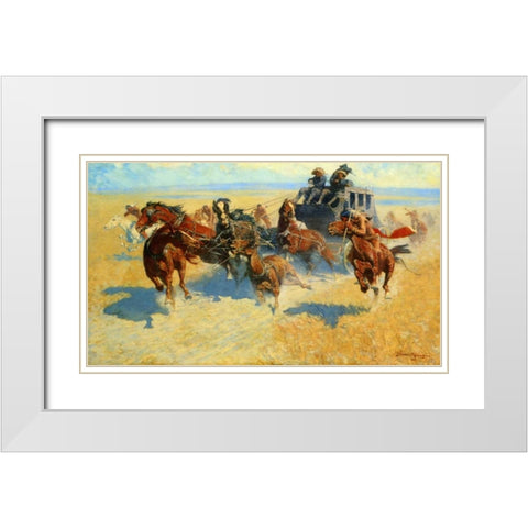 Downing The Nigh Leader White Modern Wood Framed Art Print with Double Matting by Remington, Frederic