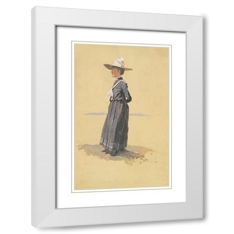 Eva White Modern Wood Framed Art Print with Double Matting by Remington, Frederic
