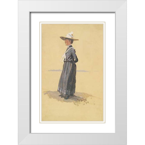 Eva White Modern Wood Framed Art Print with Double Matting by Remington, Frederic