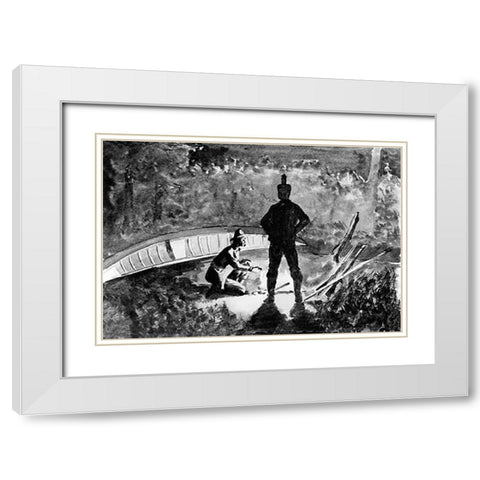 Extemporized Camp On Burnt Island White Modern Wood Framed Art Print with Double Matting by Remington, Frederic