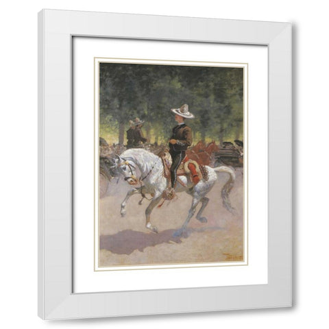 Gentleman Rider On The Paseo De La Reforma White Modern Wood Framed Art Print with Double Matting by Remington, Frederic