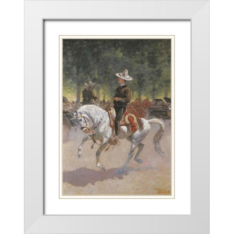 Gentleman Rider On The Paseo De La Reforma White Modern Wood Framed Art Print with Double Matting by Remington, Frederic