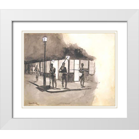 Illinois Natl Guards Picket In Streets Of Chicago White Modern Wood Framed Art Print with Double Matting by Remington, Frederic