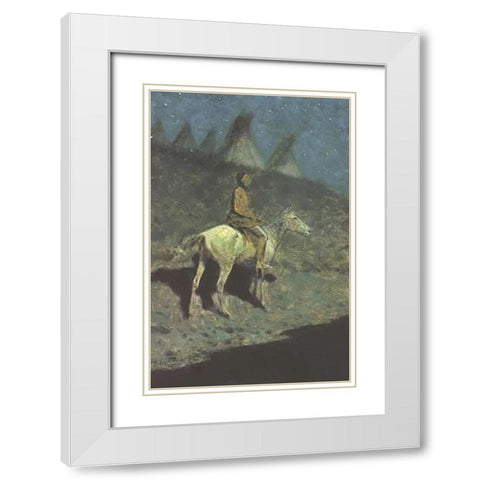 Indian In The Moonlight White Modern Wood Framed Art Print with Double Matting by Remington, Frederic