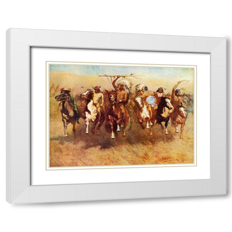 Return Of A Blackfoot War Party White Modern Wood Framed Art Print with Double Matting by Remington, Frederic