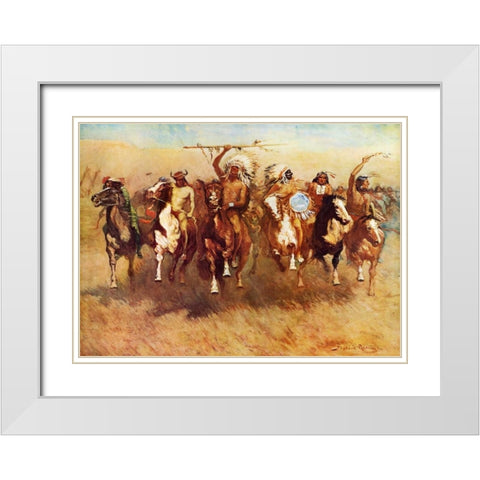 Return Of A Blackfoot War Party White Modern Wood Framed Art Print with Double Matting by Remington, Frederic