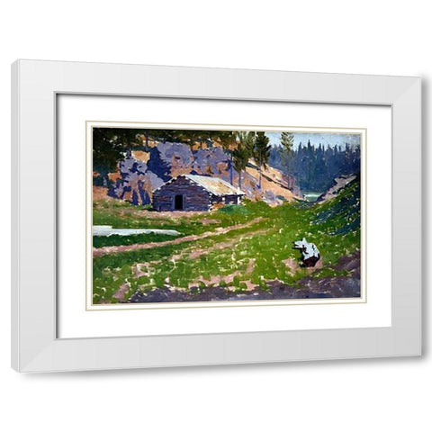 Squatters Cabin White Modern Wood Framed Art Print with Double Matting by Remington, Frederic