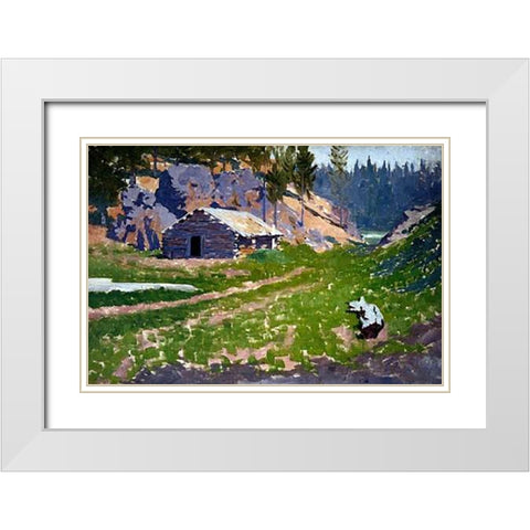 Squatters Cabin White Modern Wood Framed Art Print with Double Matting by Remington, Frederic