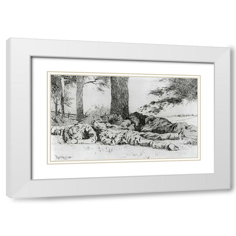 The Noonday Halt White Modern Wood Framed Art Print with Double Matting by Remington, Frederic