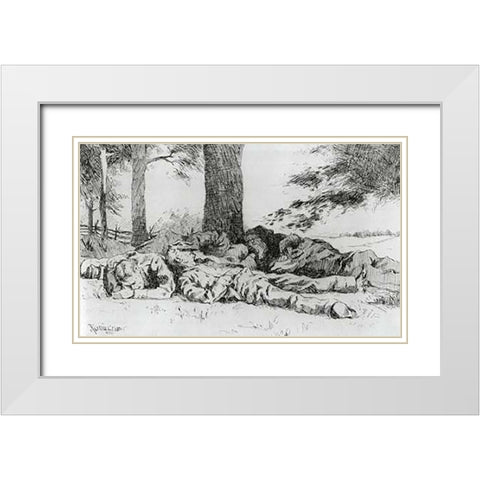 The Noonday Halt White Modern Wood Framed Art Print with Double Matting by Remington, Frederic