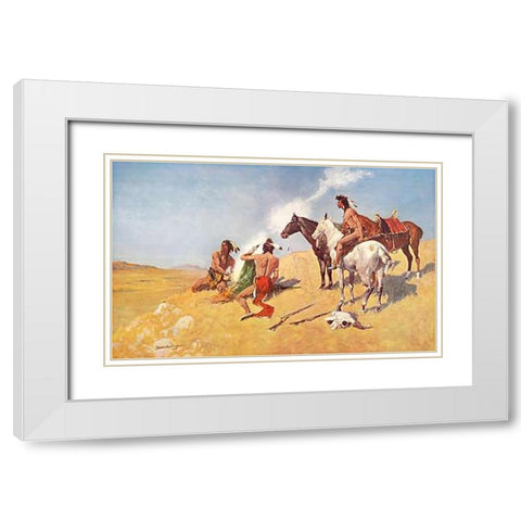 The Smoke Signal White Modern Wood Framed Art Print with Double Matting by Remington, Frederic