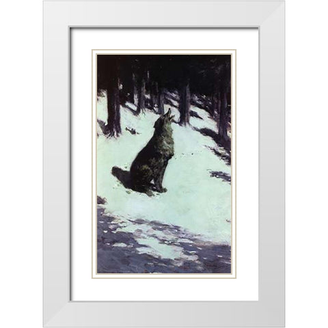 Voice Of The Hills White Modern Wood Framed Art Print with Double Matting by Remington, Frederic