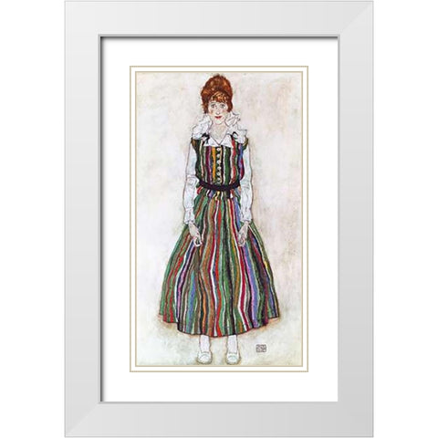 Portrait Of The Artists Wife Standing White Modern Wood Framed Art Print with Double Matting by Schiele, Egon