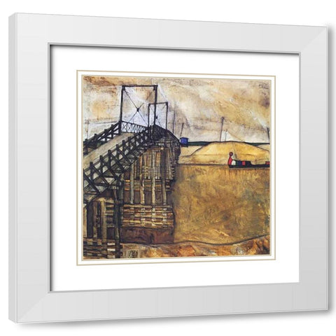 The Bridge White Modern Wood Framed Art Print with Double Matting by Schiele, Egon