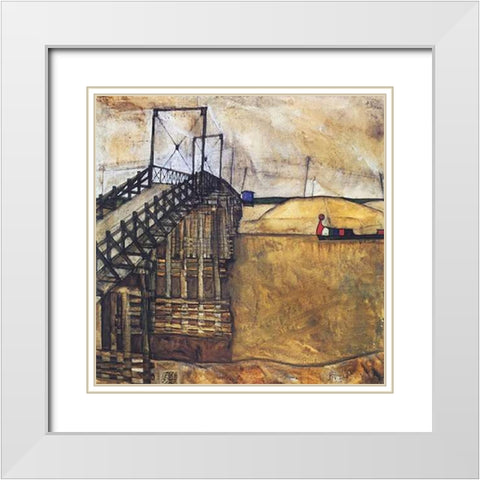 The Bridge White Modern Wood Framed Art Print with Double Matting by Schiele, Egon