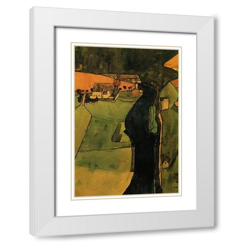 Town On The Blue River 1910 White Modern Wood Framed Art Print with Double Matting by Schiele, Egon