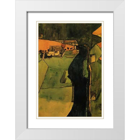 Town On The Blue River 1910 White Modern Wood Framed Art Print with Double Matting by Schiele, Egon