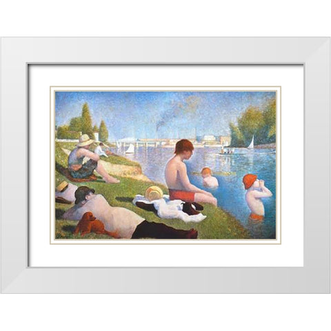 Bathing At Asnieres White Modern Wood Framed Art Print with Double Matting by Seurat, Georges
