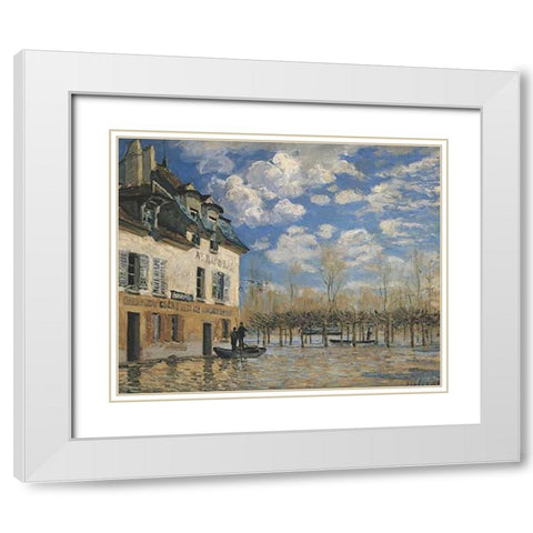 Boat In The Flood At Port Marly White Modern Wood Framed Art Print with Double Matting by Sisley, Alfred