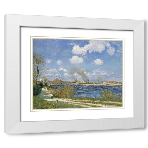 Bougival White Modern Wood Framed Art Print with Double Matting by Sisley, Alfred