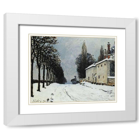 Snow On The Road Louveciennes White Modern Wood Framed Art Print with Double Matting by Sisley, Alfred