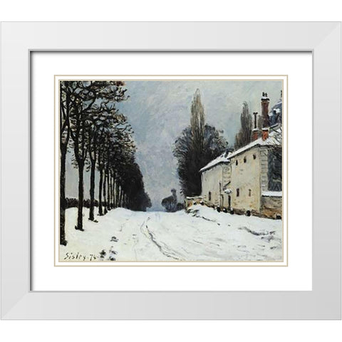 Snow On The Road Louveciennes White Modern Wood Framed Art Print with Double Matting by Sisley, Alfred